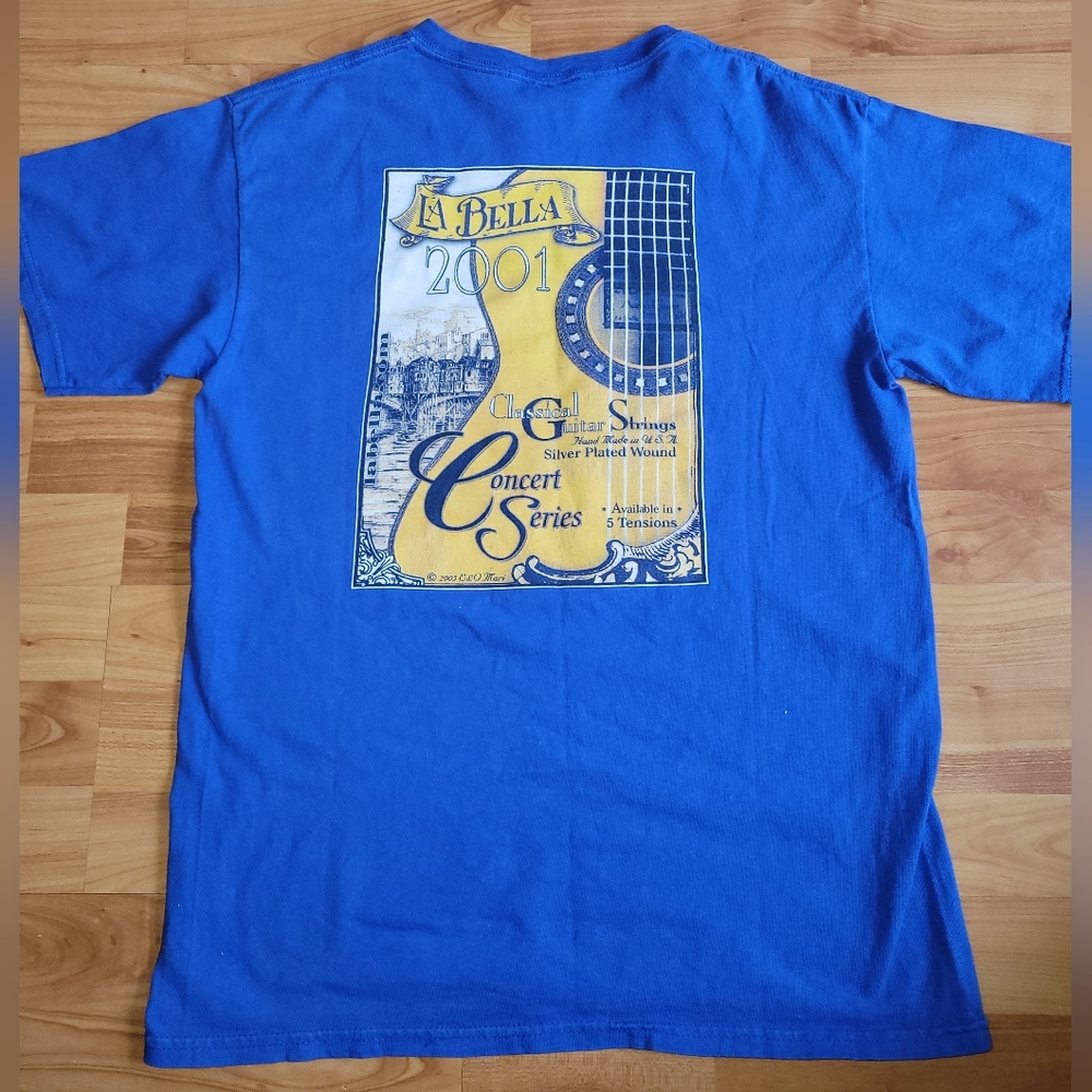Vintage Musical La Bella Blue Concert Series Guitar Graphic T-Shirt, Medium